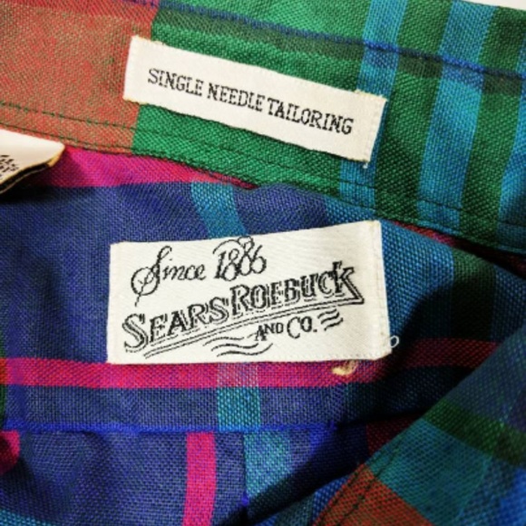 Vintage Sears Roebuck Red Plaid Button Down Shirt - Picture 5 of 6